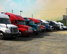 Trucks at Truck Stop at night fall